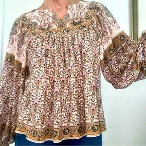 Rachel Zoe pink paisley peasant top